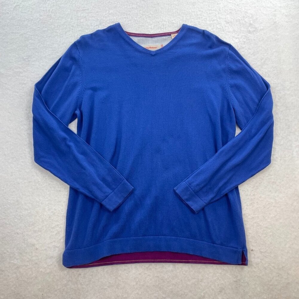 Tommy Bahama Blue Cashmere Blend Men's Pullover Long Sleeve V-Neck Sweater Sz M